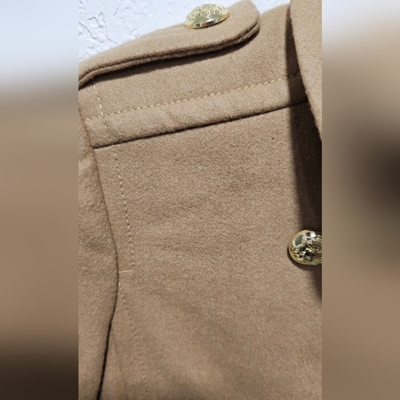 Women's Wool Blend Pea Coat Ruffle Hem Tan Khaki Camel Winter Coat XS - Picture 5 of 15